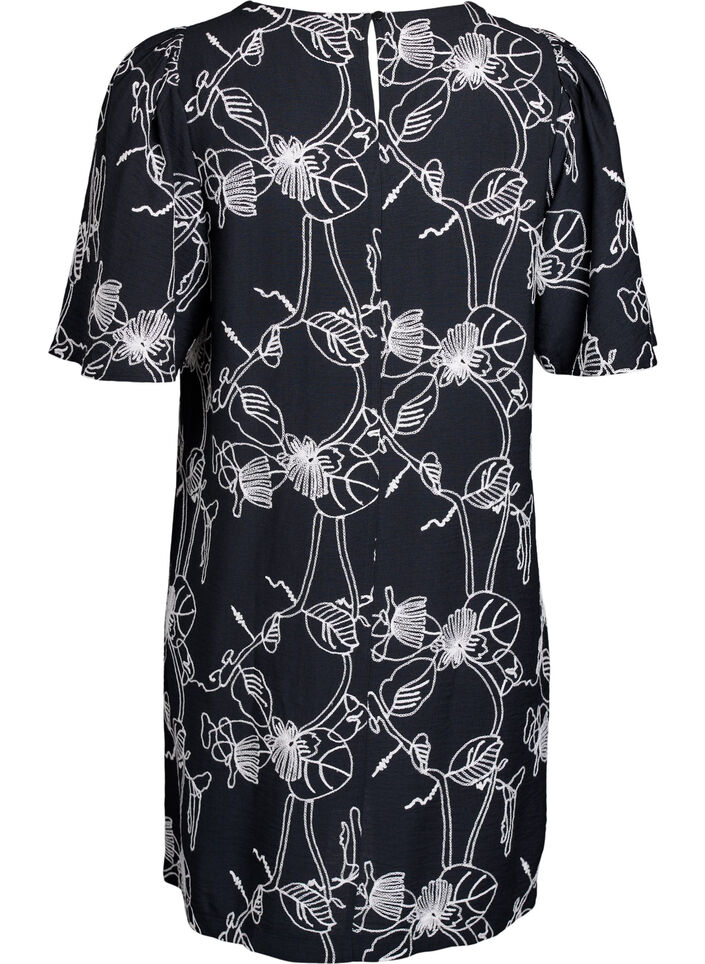 Kurzes A-Linienkleid mit Stickmuster, Schwarz, Packshot image number 1