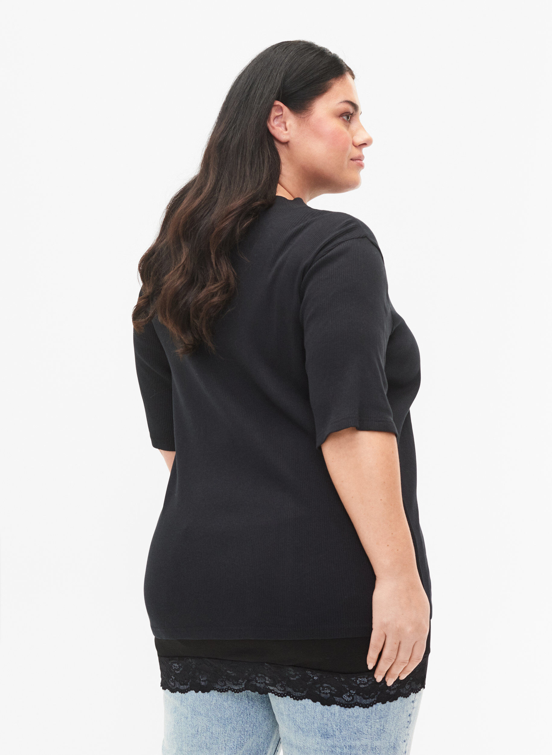 Zizzi2er-Pack Oberteil Verl&auml;ngerung mit Spitzenbesatz, Black/Black, Model image number 1