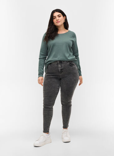 Super Slim Amy Jeans mit hoher Taille, Grey Denim, Model image number 0