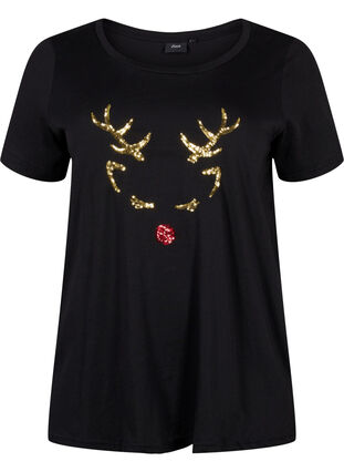 Weihnachts-T-Shirt aus Baumwolle, Black Reindeer, Packshot image number 0