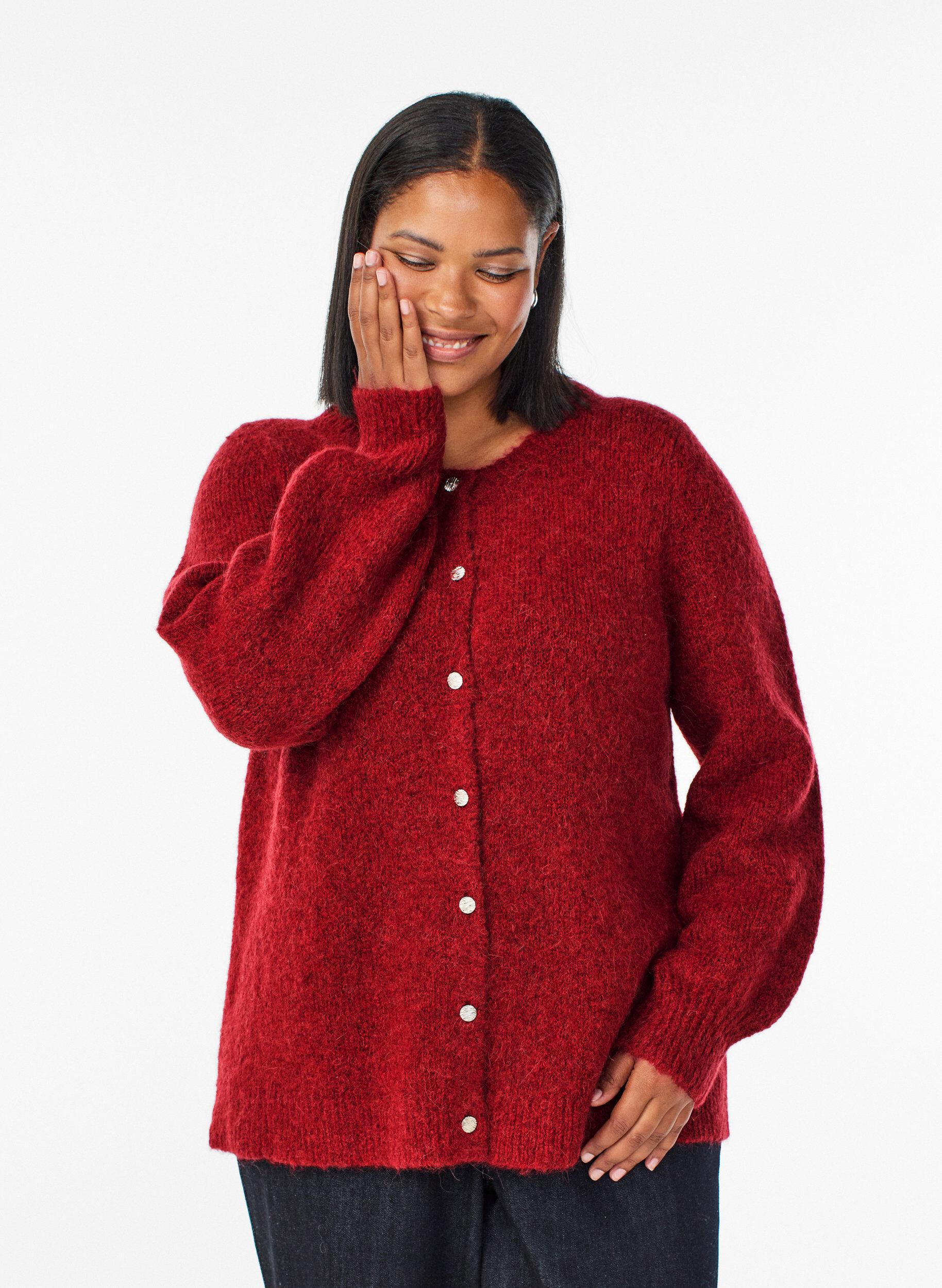 Cardigan aus Wolle und Alpaka mit Zierkn&ouml;pfen, Rot, Model