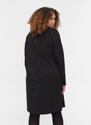 Einfarbiges Kleid mit Rundhalsausschnitt, Black, Model image number 1