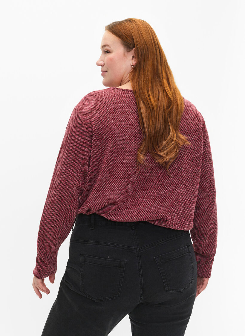 Melange Bluse mit rund um den Neck und langen Ärmel, Dry Rose, Model image number 1
