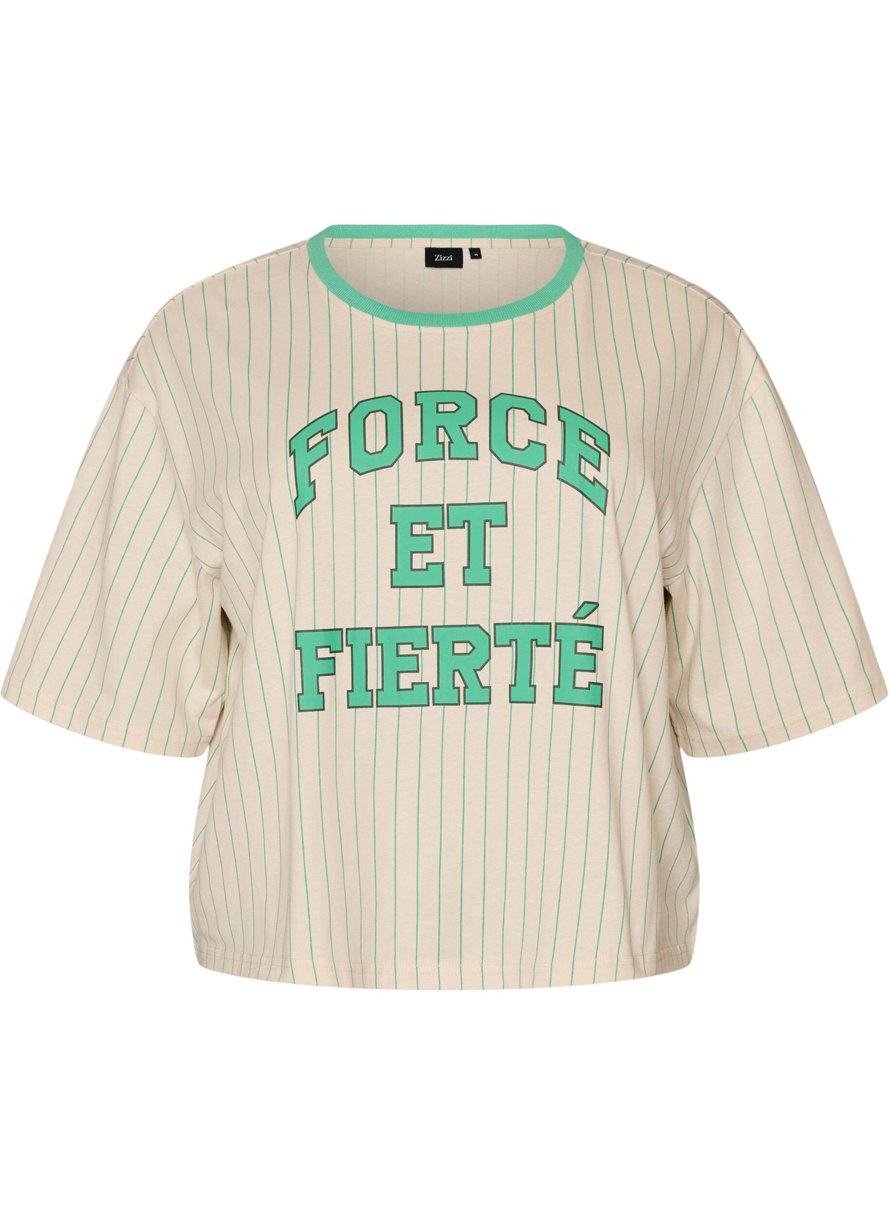 Boxy T-Shirt mit Streifen und Statement-Print