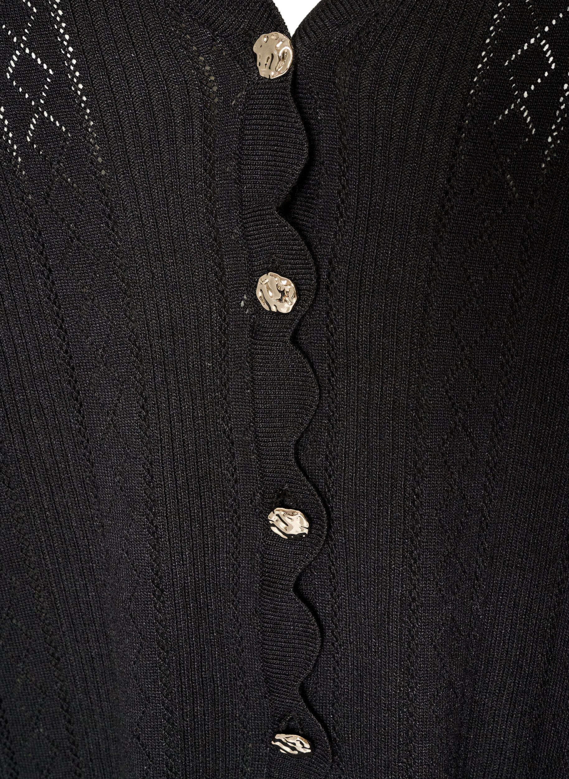 ZizziCardigan with eyelet embroidery and wavy edges, Black, Packshot image number 2