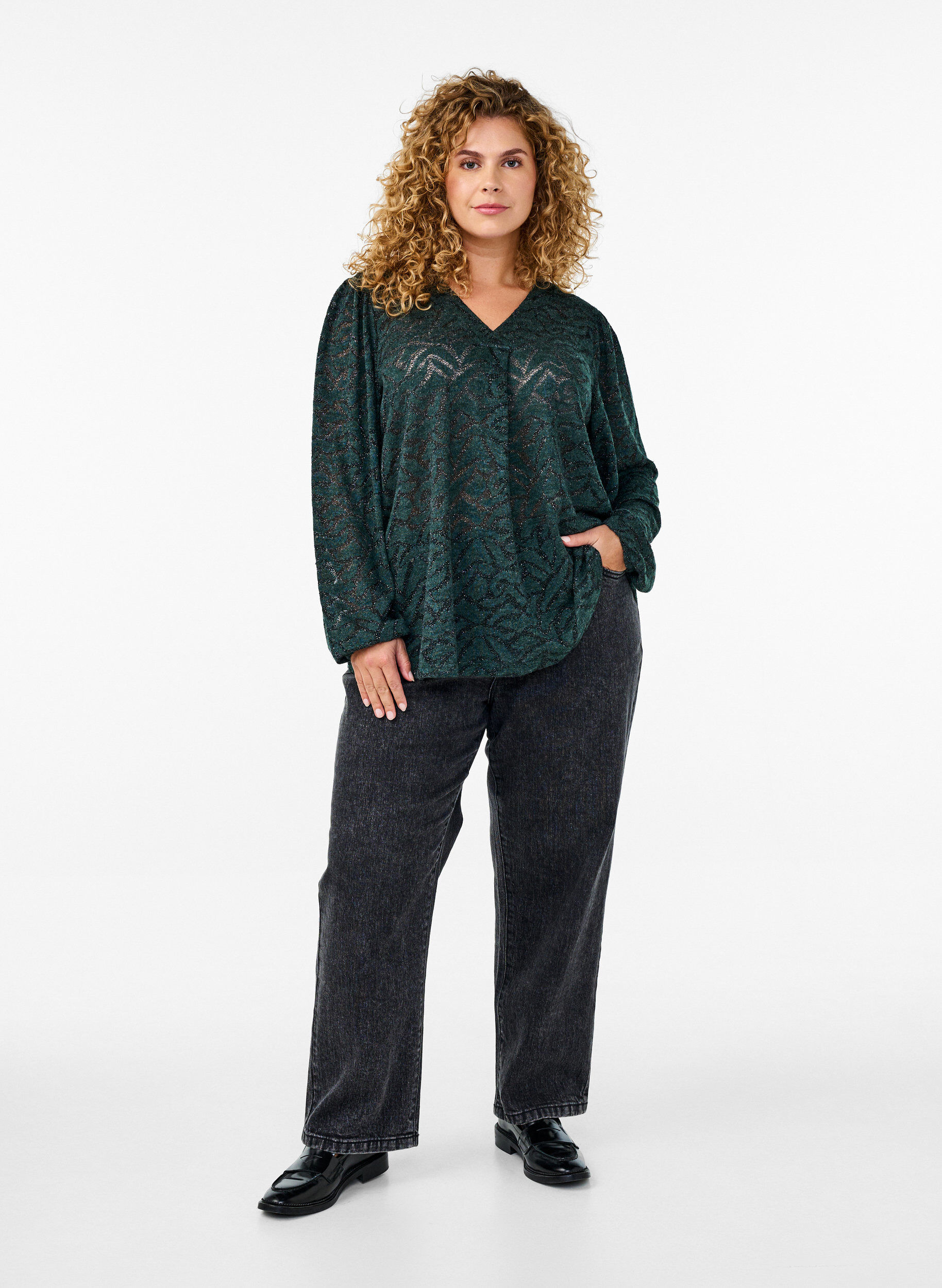 ZizziLang&auml;rmlige Bluse mit Glitzer und Muster, Gr&uuml;n, Model image number 1