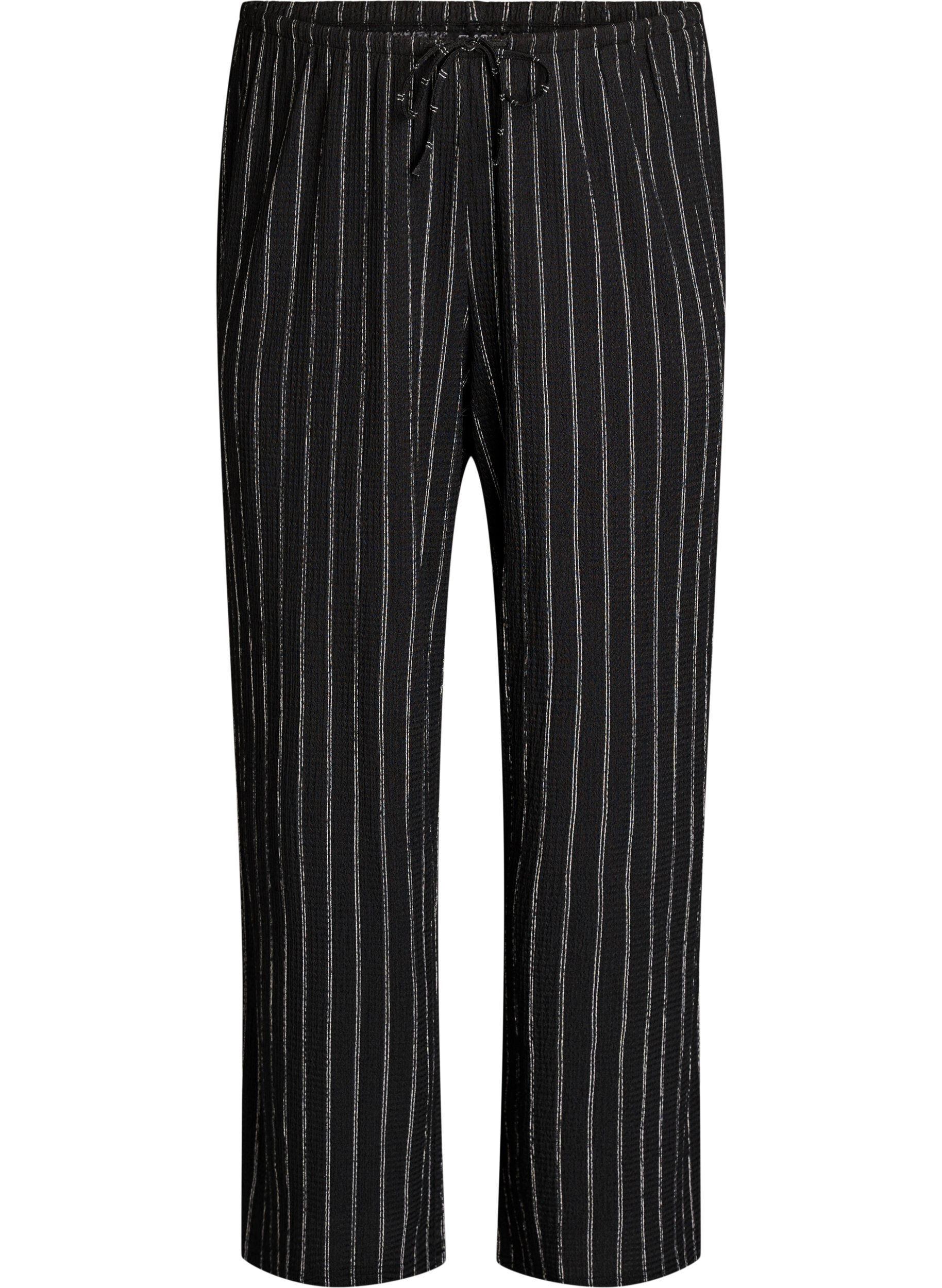 ZizziHose mit weitem Bein aus einem leichten strukturierten Stoff, Schwarz, Packshot image number 0