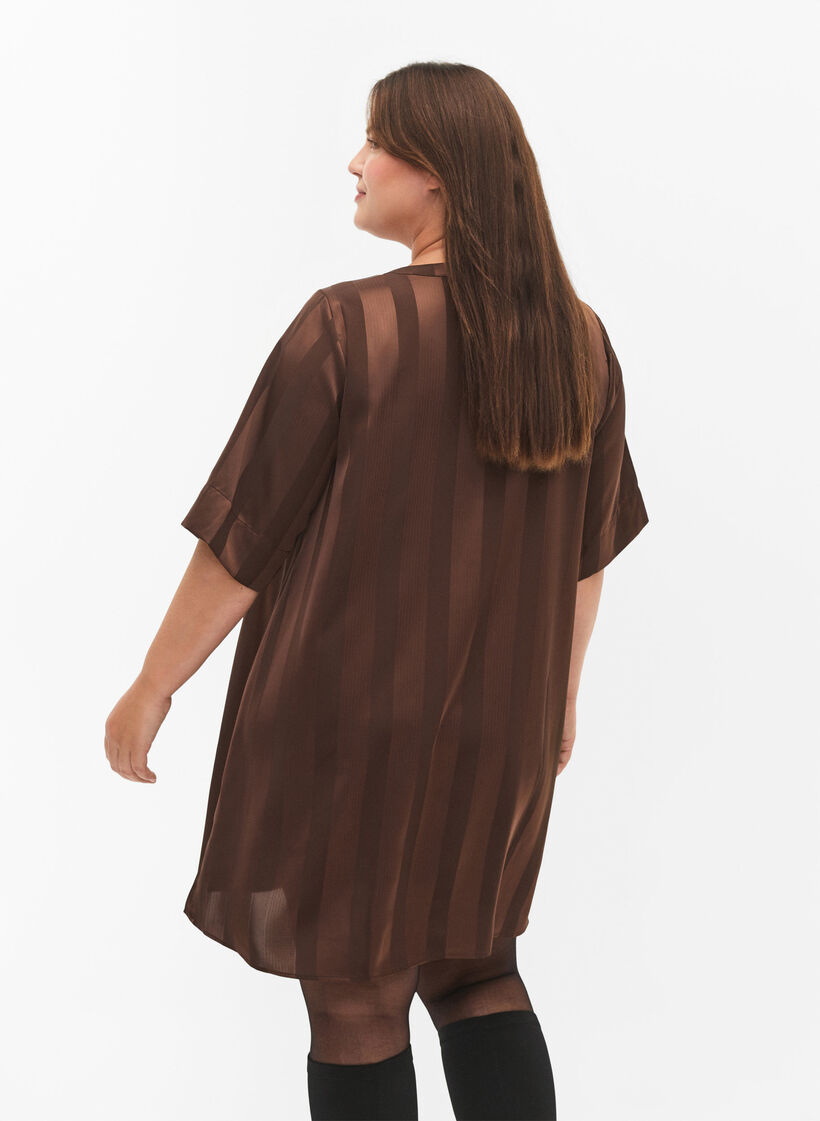 A-Linien-Kleid mit Streifen und 1/2-Ärmeln, Chestnut, Model image number 1