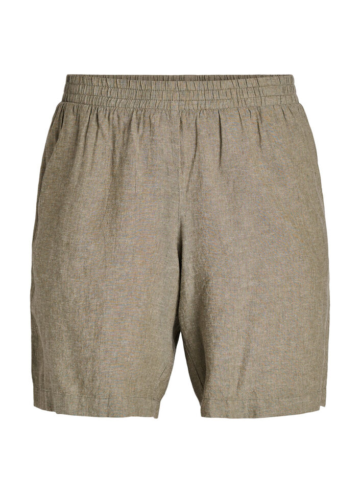 Hoch taillierte Shorts aus Leinen und Viskose, Gr&uuml;n, Packshot image number 0
