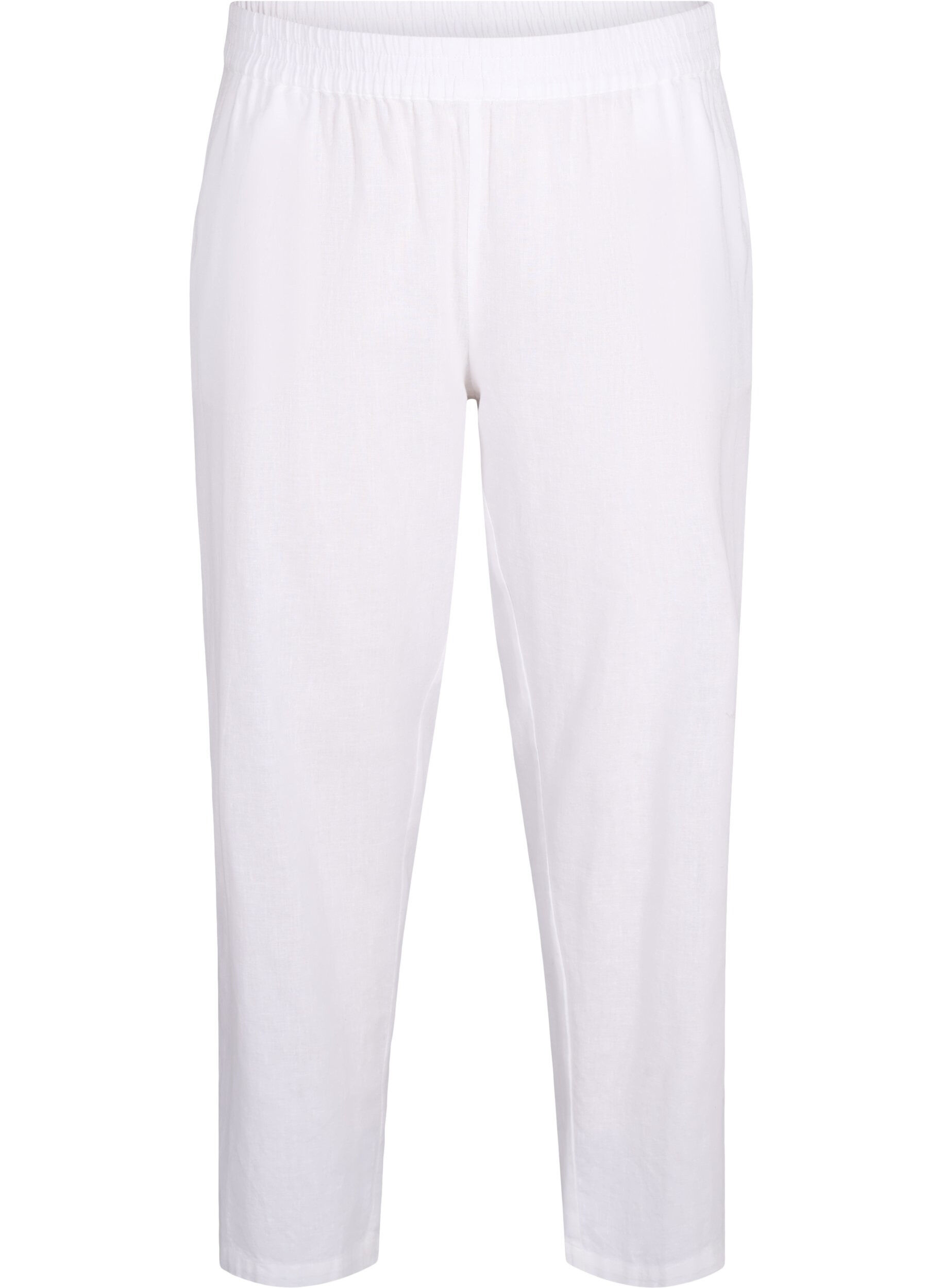 ZizziEinfarbige Baumwollhose mit Leinen, Bright White, Packshot image number 0