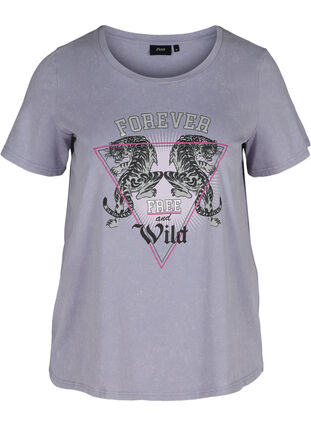 T-Shirt aus Baumwolle mit Aufdruck und kurzen Ärmeln, Silver Bullet acid, Packshot image number 0