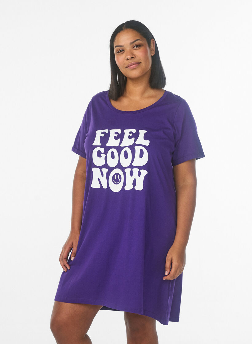 Kurz&auml;rmeliges Nachthemd aus Bio-Baumwolle, Blau, Model image number 0