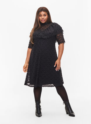 Kleid aus Spitze mit 2/4 Ärmeln, Black, Model image number 3