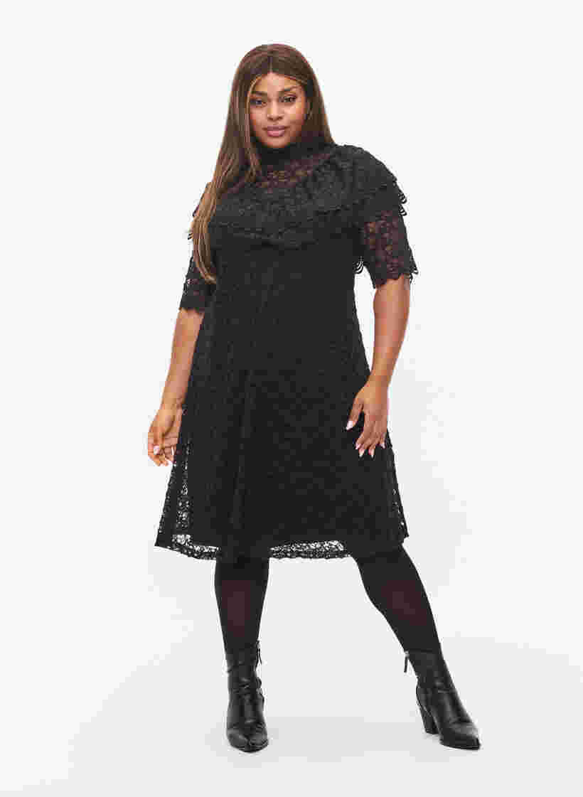 Kleid aus Spitze mit 2/4 Ärmeln, Black, Model image number 3