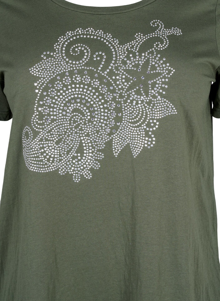 Baumwoll-T-Shirt mit Strass-Motiv, Thyme w. Rhinestones, Packshot image number 2