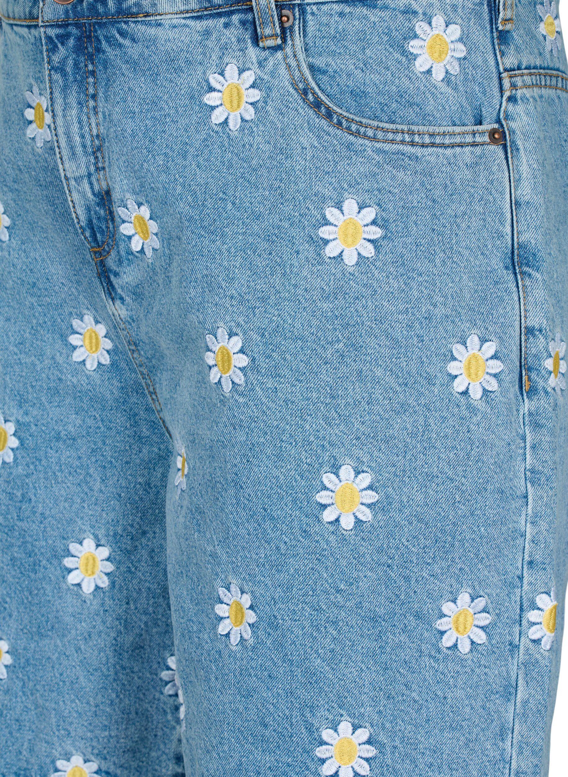 ZizziHochtaillierte Mille Shorts mit Blumenstickerei, Light Blue Flower, Packshot image number 2