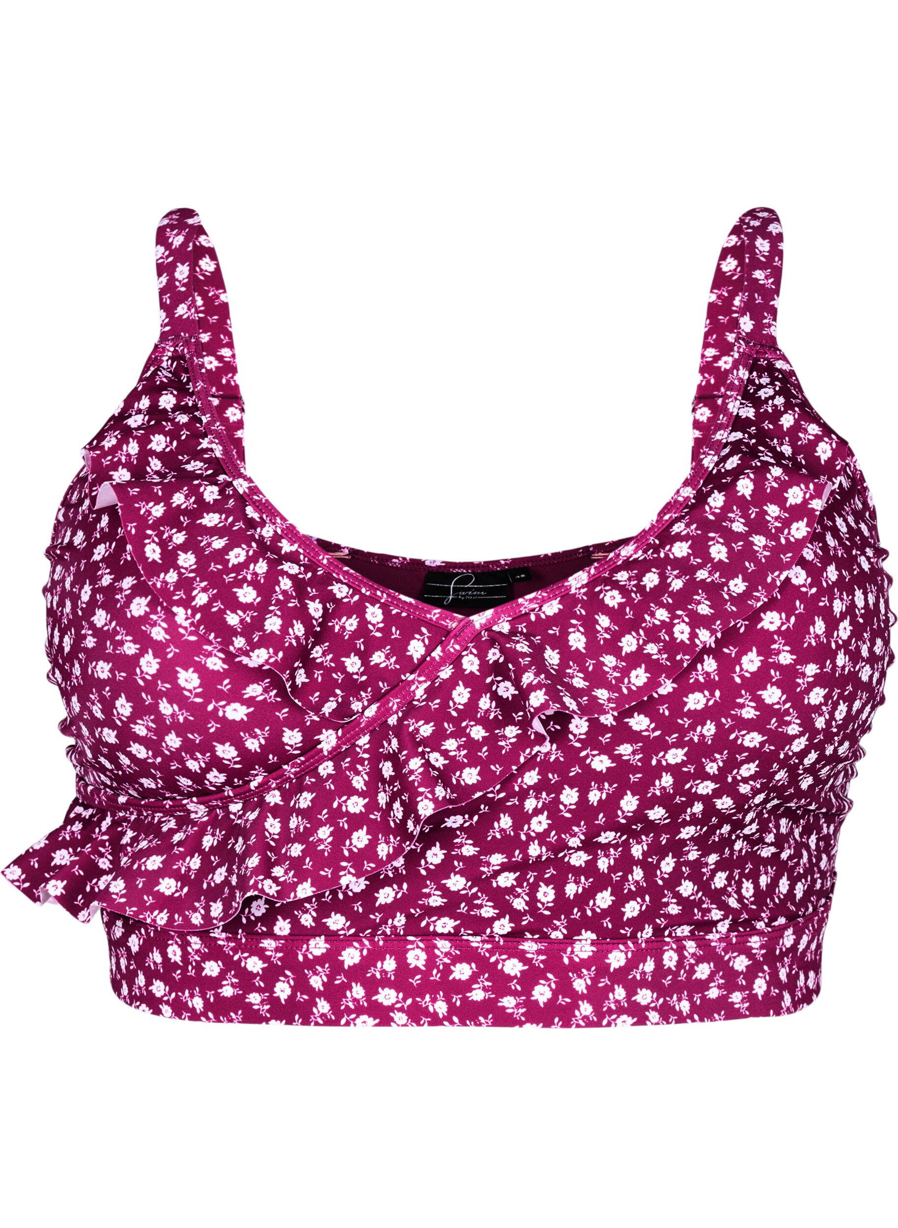 ZizziGebl&uuml;mtes Bikinioberteil mit R&uuml;schendetails, Rot, Packshot image number 0