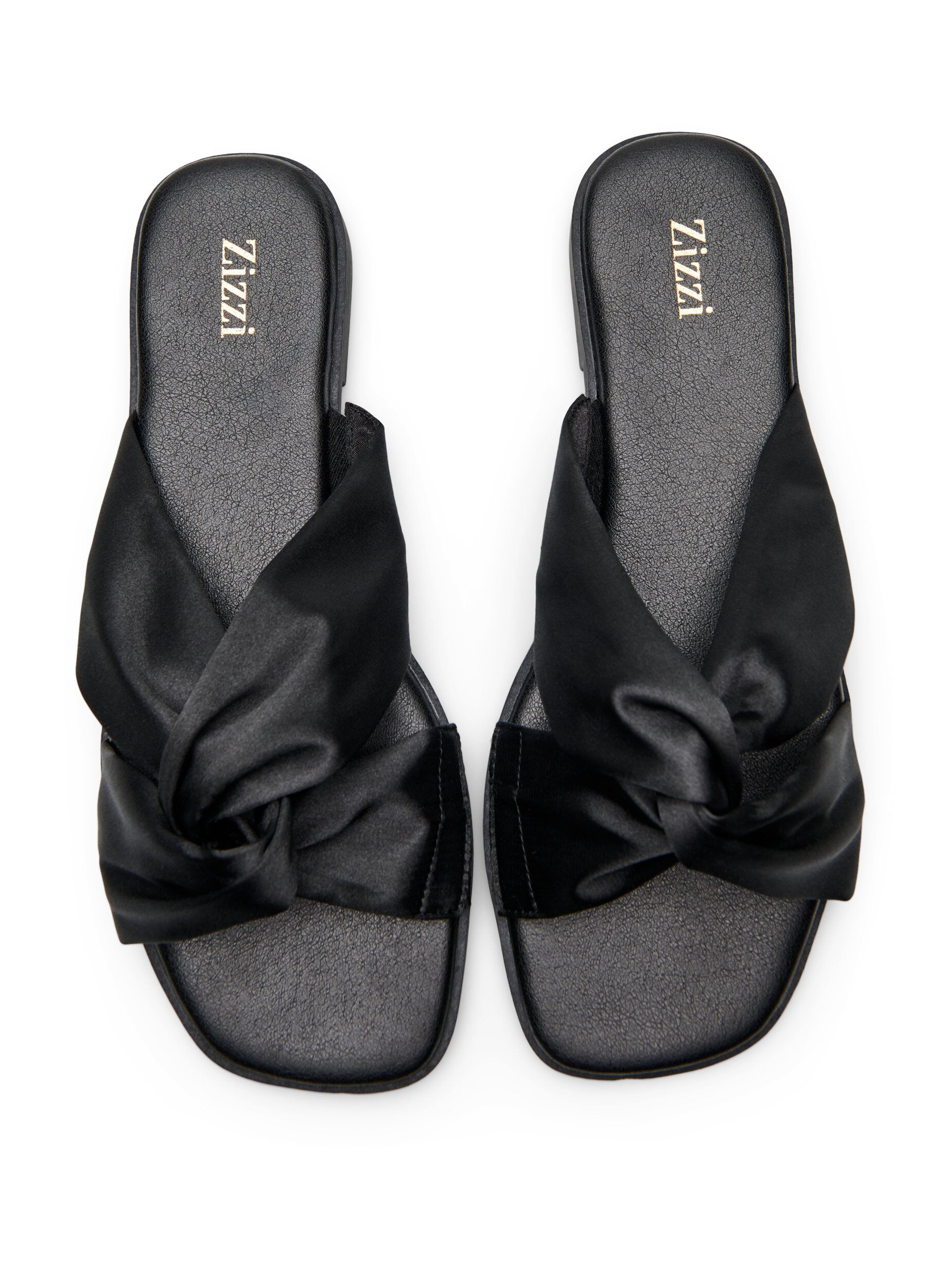 ZizziFlache Sandalen mit gekreuzten Satinriemen, Schwarz, Packshot image number 1
