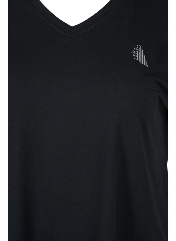 Kurzarm Trainingsshirt mit V-Ausschnitt, Schwarz, Packshot image number 2