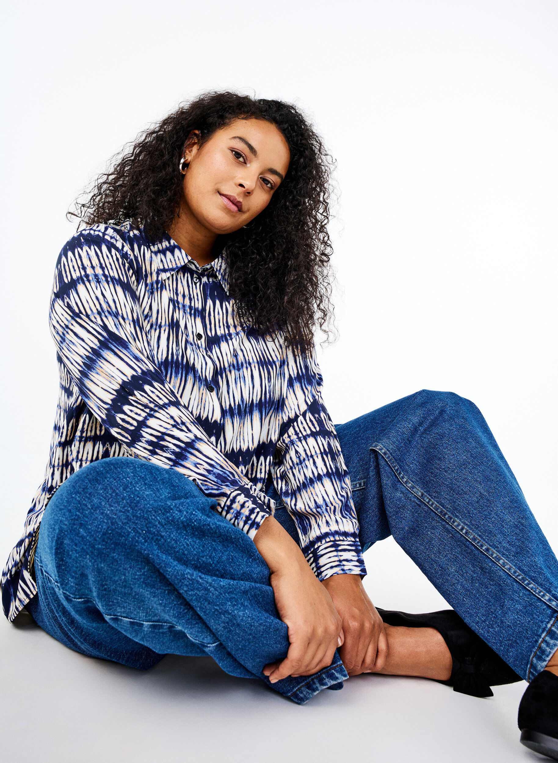 ZizziGemusterte Bluse, Blau, Image image number 0