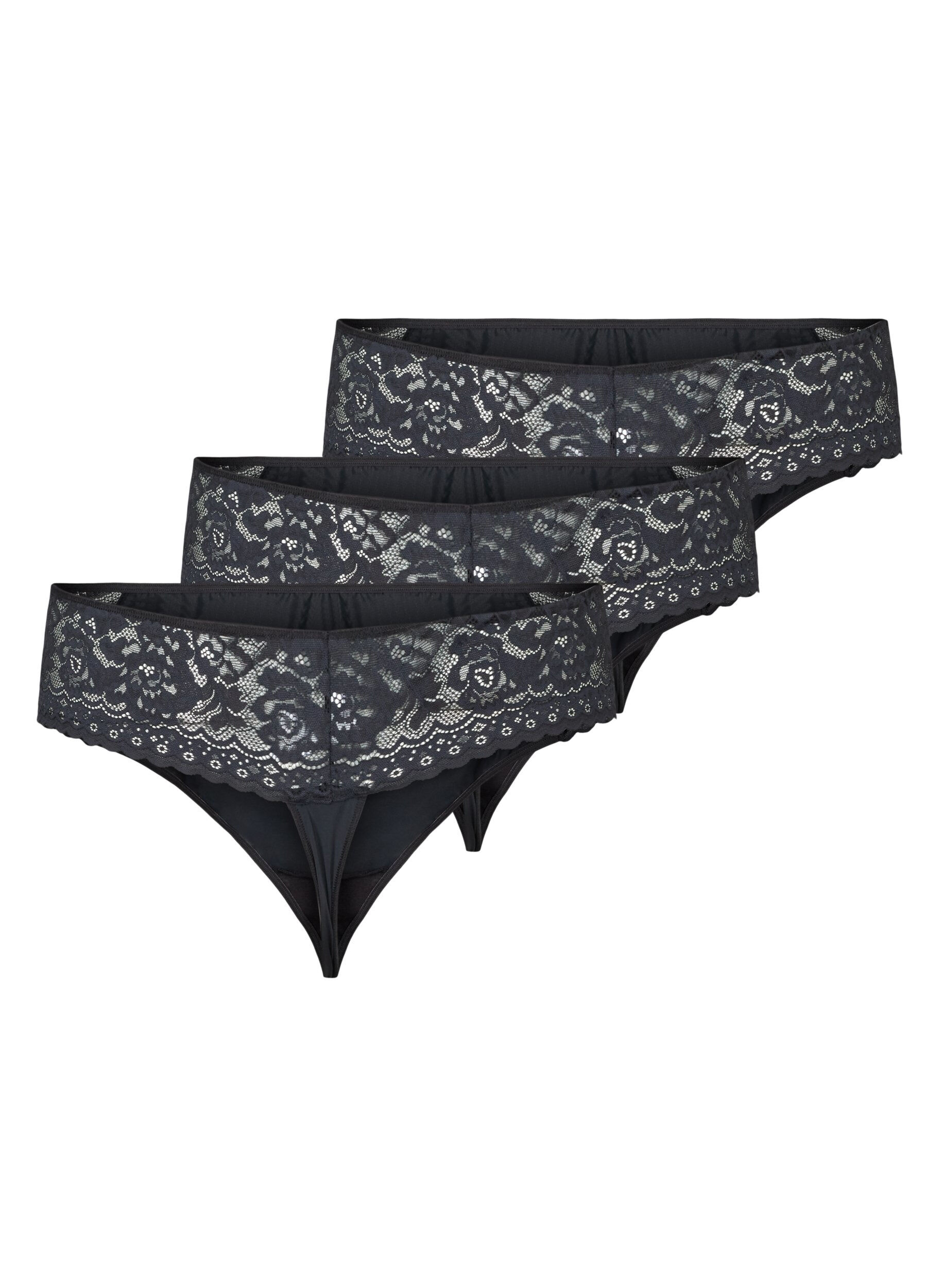 Zizzi3er-Pack G-String mit Spitze, Schwarz, Packshot image number 1