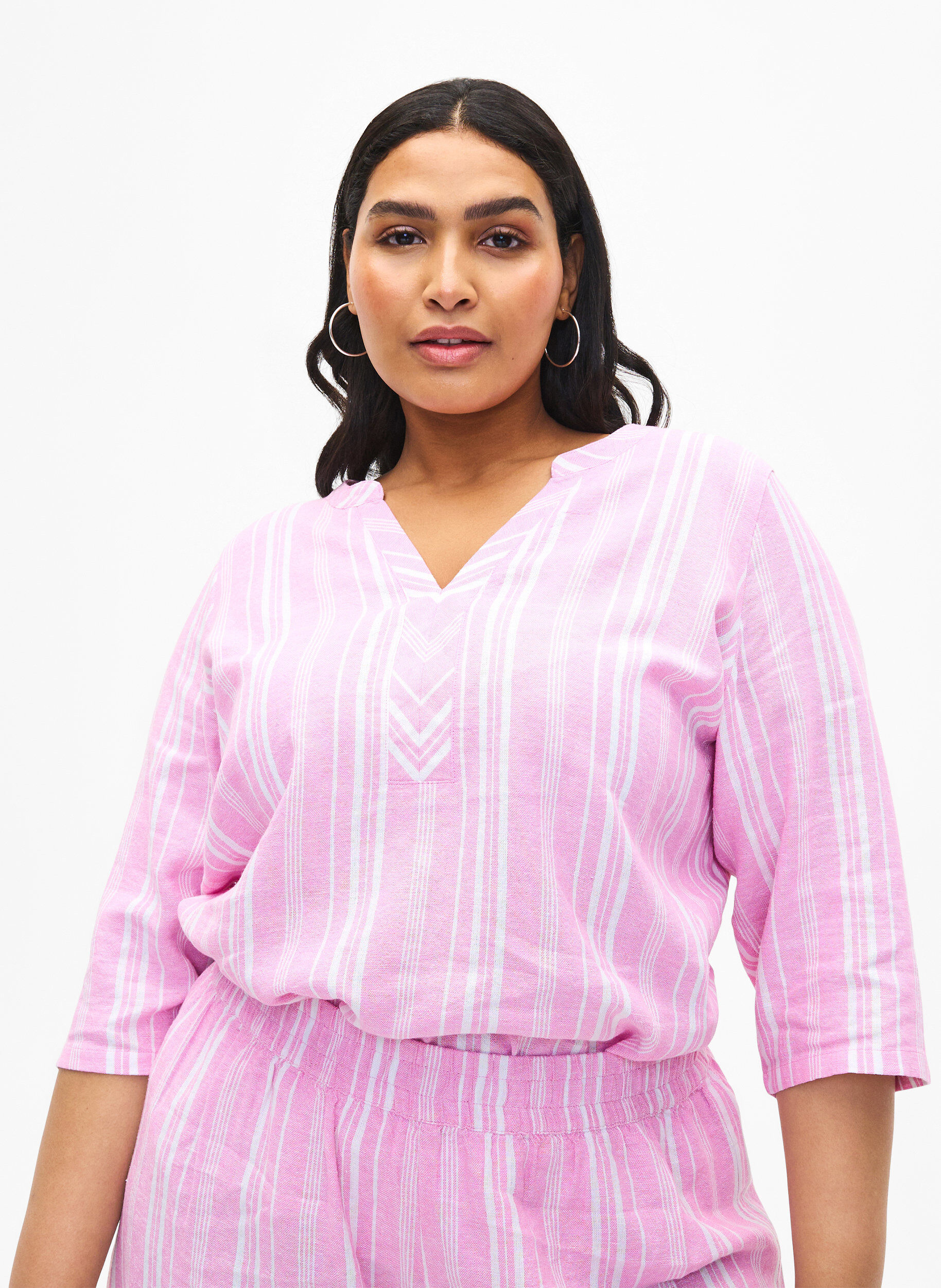 ZizziGestreifte Bluse aus einer Leinen-Viskose-Mischung, Pink, Model image number 0