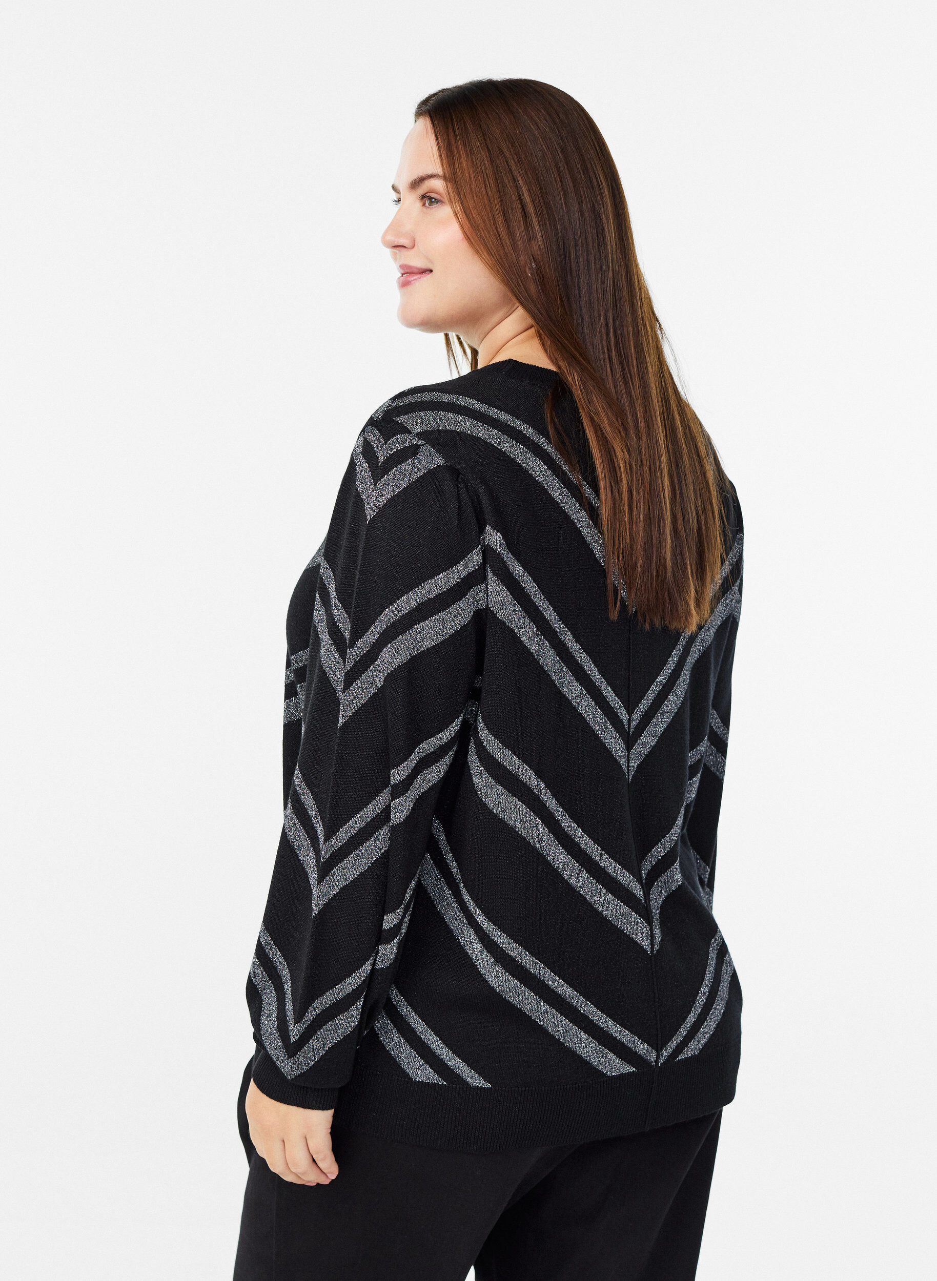 ZizziGemusterte Strickbluse mit Glitzereffekt, Schwarz, Model image number 2