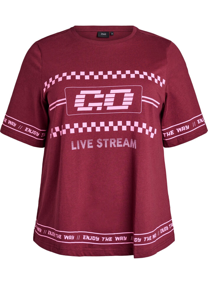 Oversize-Shirt mit sportlichem Print, Dunkles Bordeaux, Packshot image number 0