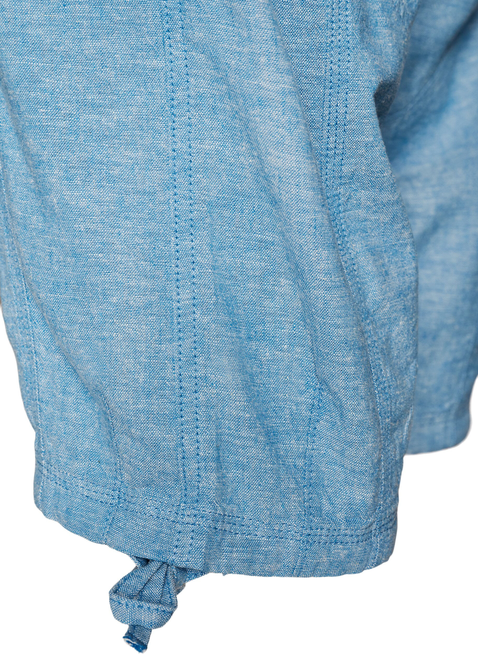 ZizziCaprihose aus Baumwolle und Leinen mit elastischem Bund und Bindeband, Blau, Packshot image number 3