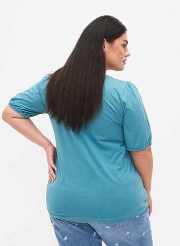 T-Shirt aus Baumwolle mit 2/4-Ärmeln, Brittany Blue, Model image number 1