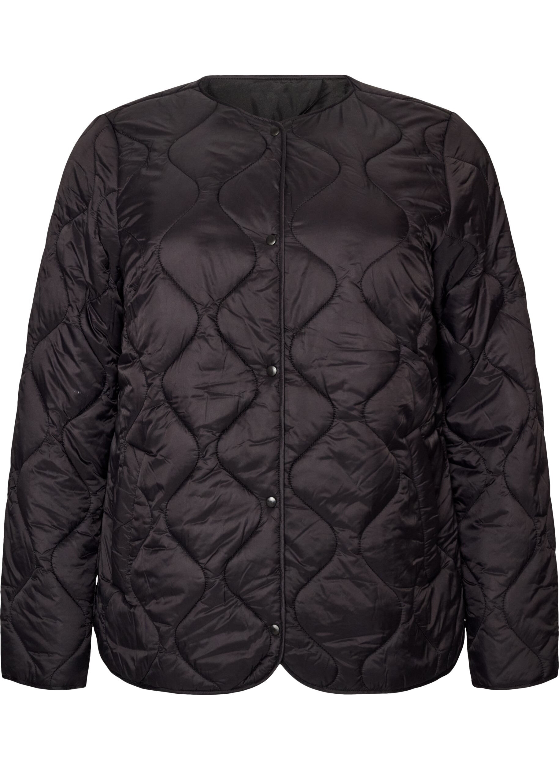 ZizziSteppjacke mit Druckkn&ouml;pfen und Rundhalsausschnitt, Schwarz, Packshot image number 0