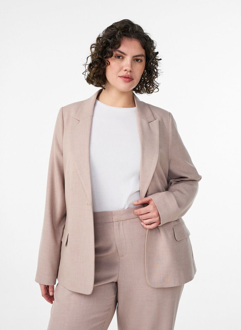 Klassischer Blazer mit Ein-Knopf-Verschluss und Taschen, Beige, Model image number 0