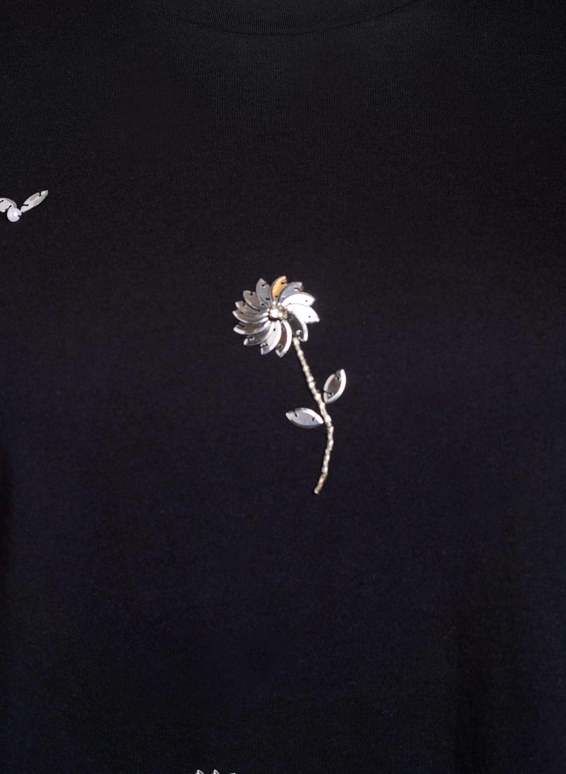 ZizziT-Shirt mit Pailletten-Blumen, Schwarz, Packshot image number 2