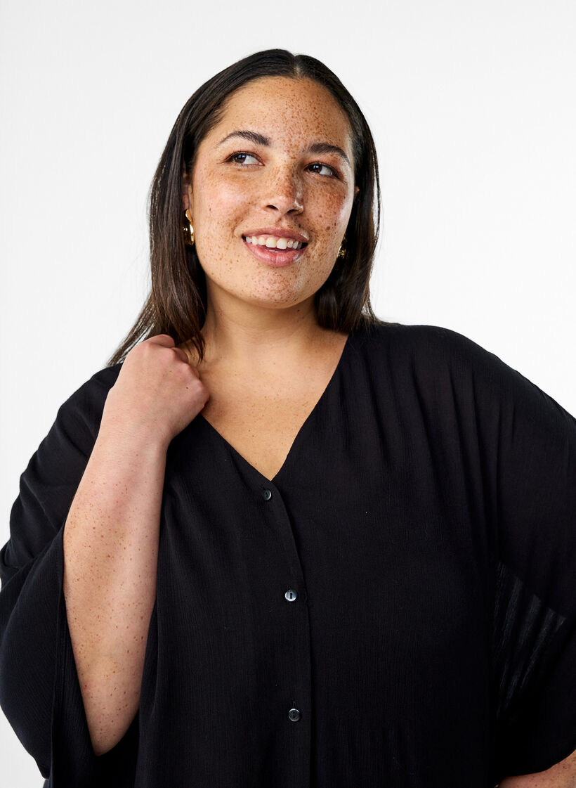 Kaftan-Strandkleid mit Knöpfen, Schwarz, Model image number 2