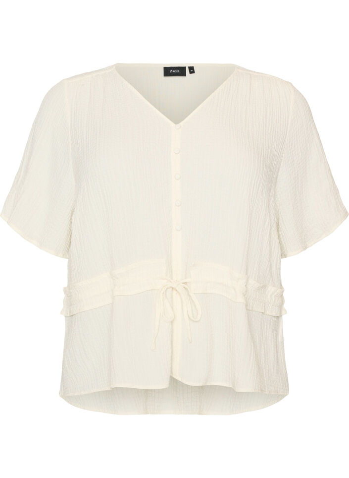 Bluse mit Struktur und Taillenbindung, Vanille, Packshot image number 0