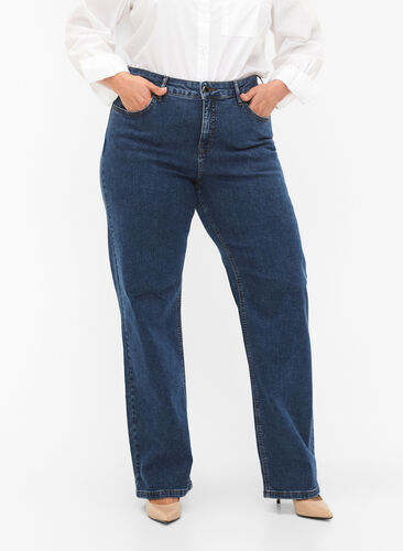 Gemma Jeans mit hoher Taille und gerader Passform, Dark blue, Model image number 2