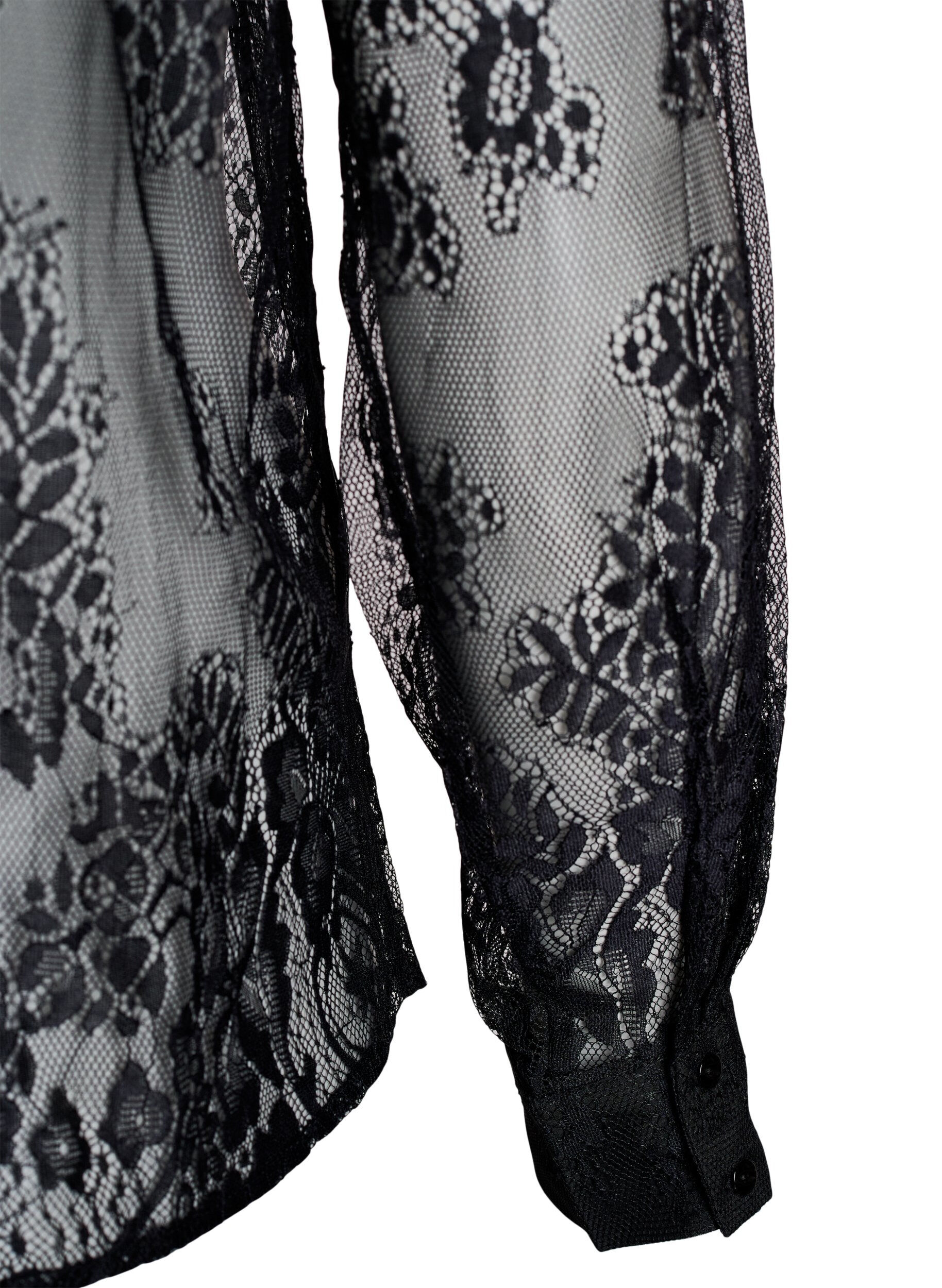 ZizziTransparentes Spitzenhemd mit langen &Auml;rmeln, Schwarz, Packshot image number 3