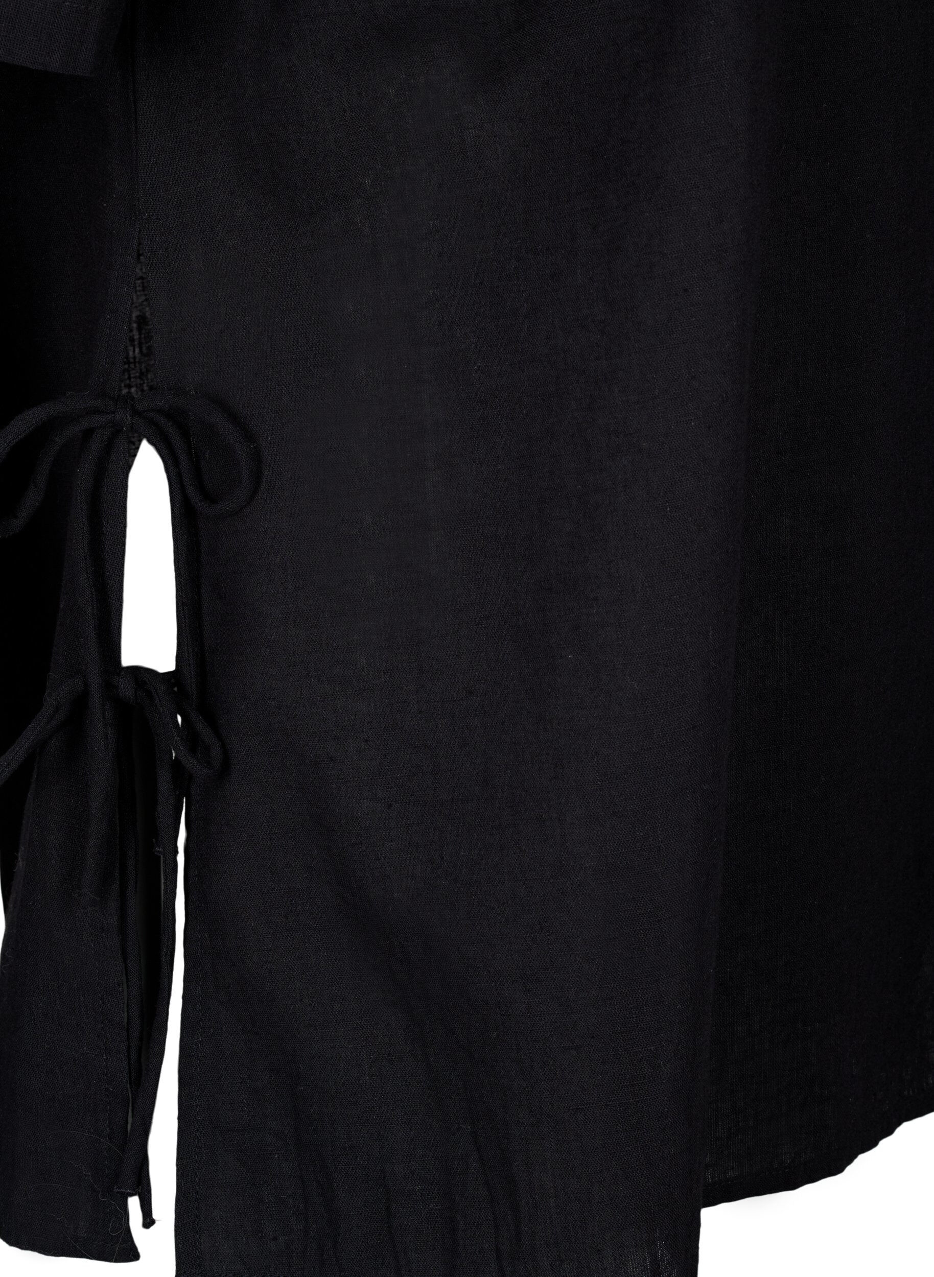 ZizziKurz&auml;rmlige Bluse aus Baumwoll-Mix mit Leinen und Spitzendetail, Black, Packshot image number 3