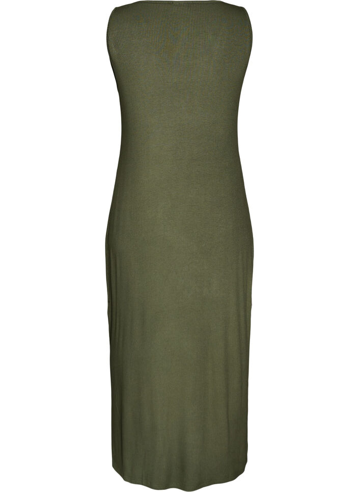 &Auml;rmelloses geripptes Kleid aus Viskose, Gr&uuml;n, Packshot image number 1