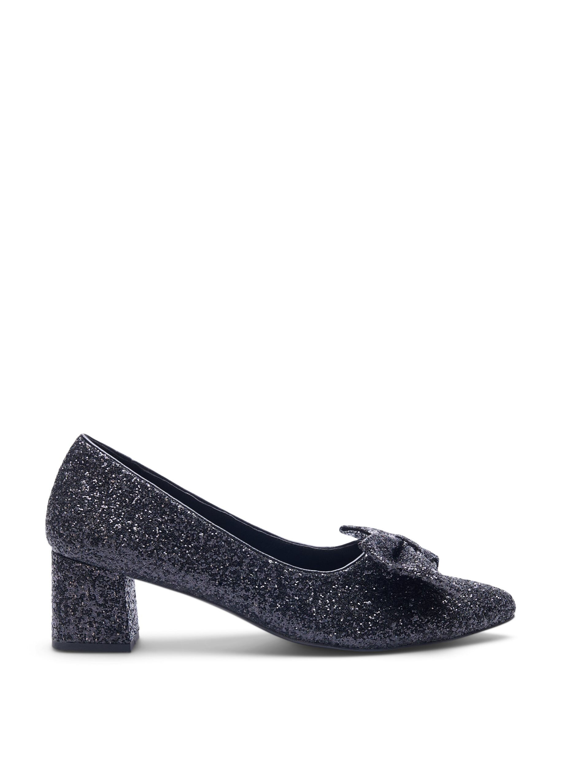 ZizziExtra-Weite - Glitzer-Pumps mit Schleife, Schwarz, Packshot image number 0