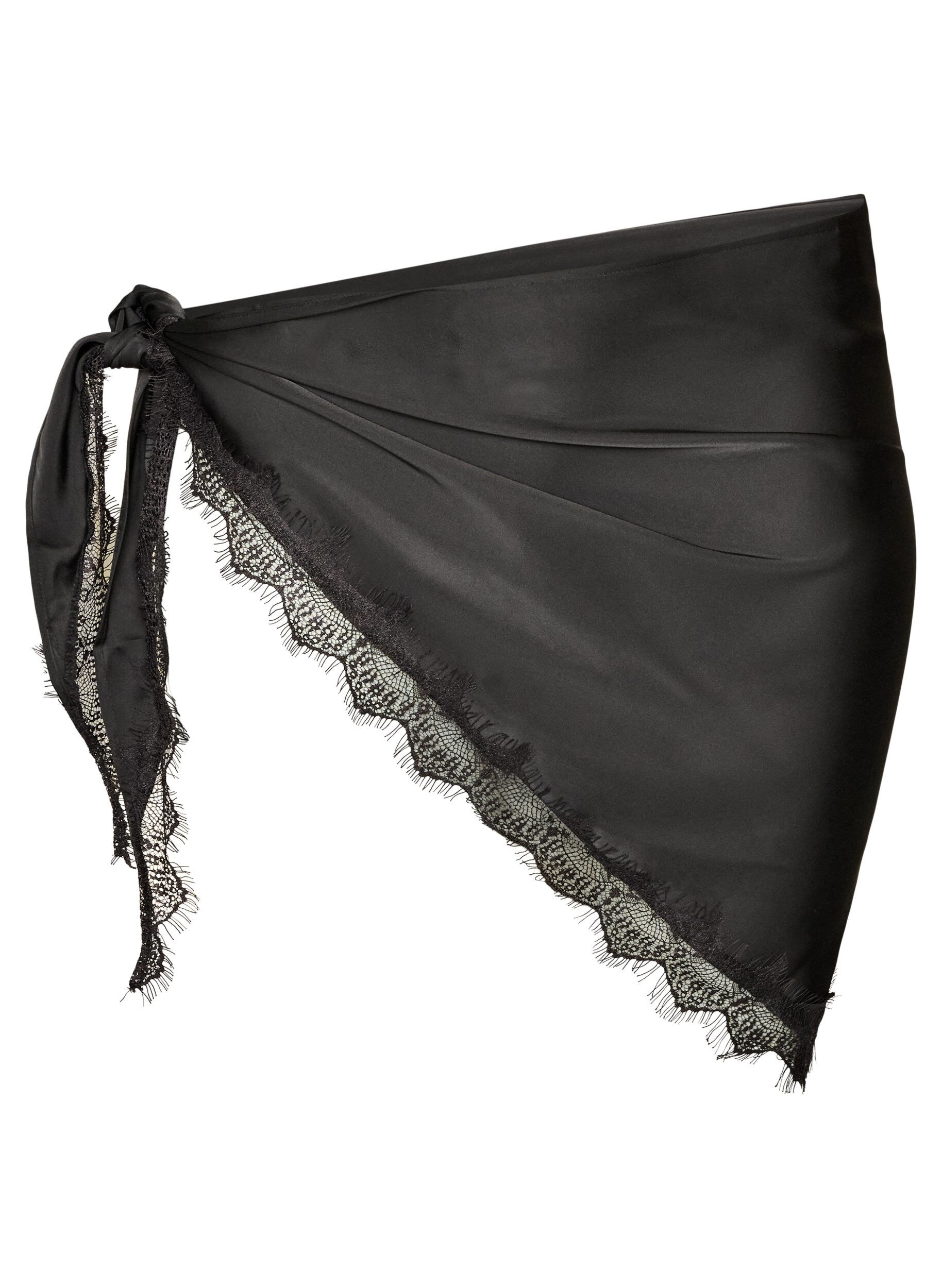ZizziSchal aus Satin mit Spitzensaum, Schwarz, Packshot image number 0