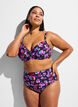 Hoch taillierte Bikinihosen mit Muster, Lila, Model image number 0