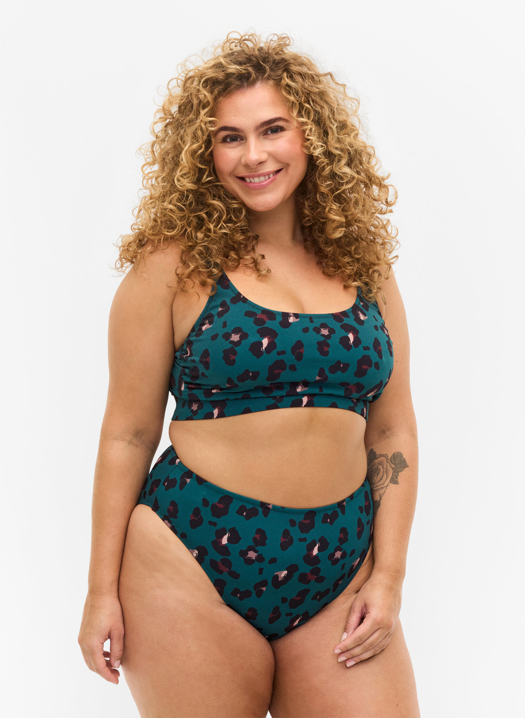 ZizziHochtaillierte Bikinihose, Teal Leopard, Model image number 0