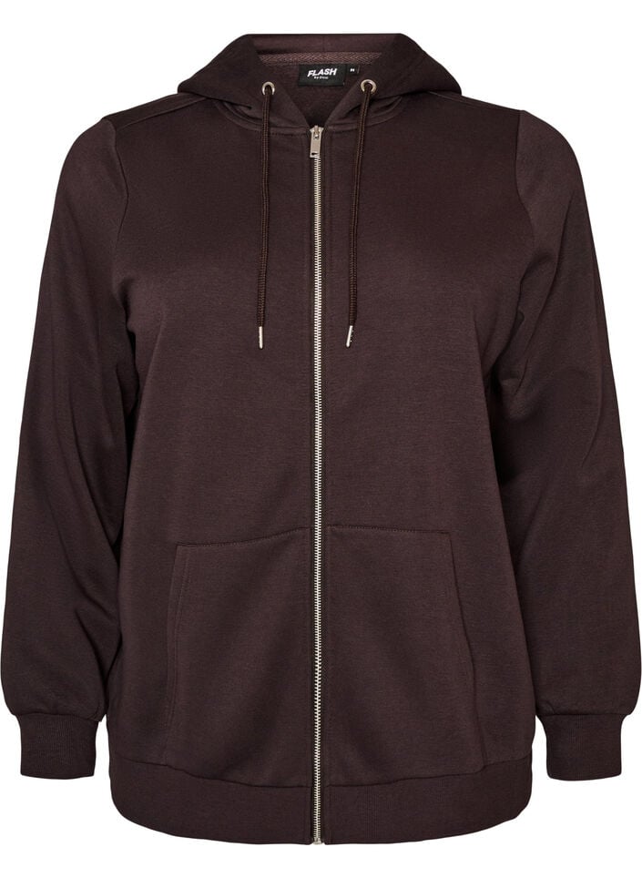 Kapuzensweatshirt mit Rei&szlig;verschluss und Taschen, Braun, Packshot image number 0
