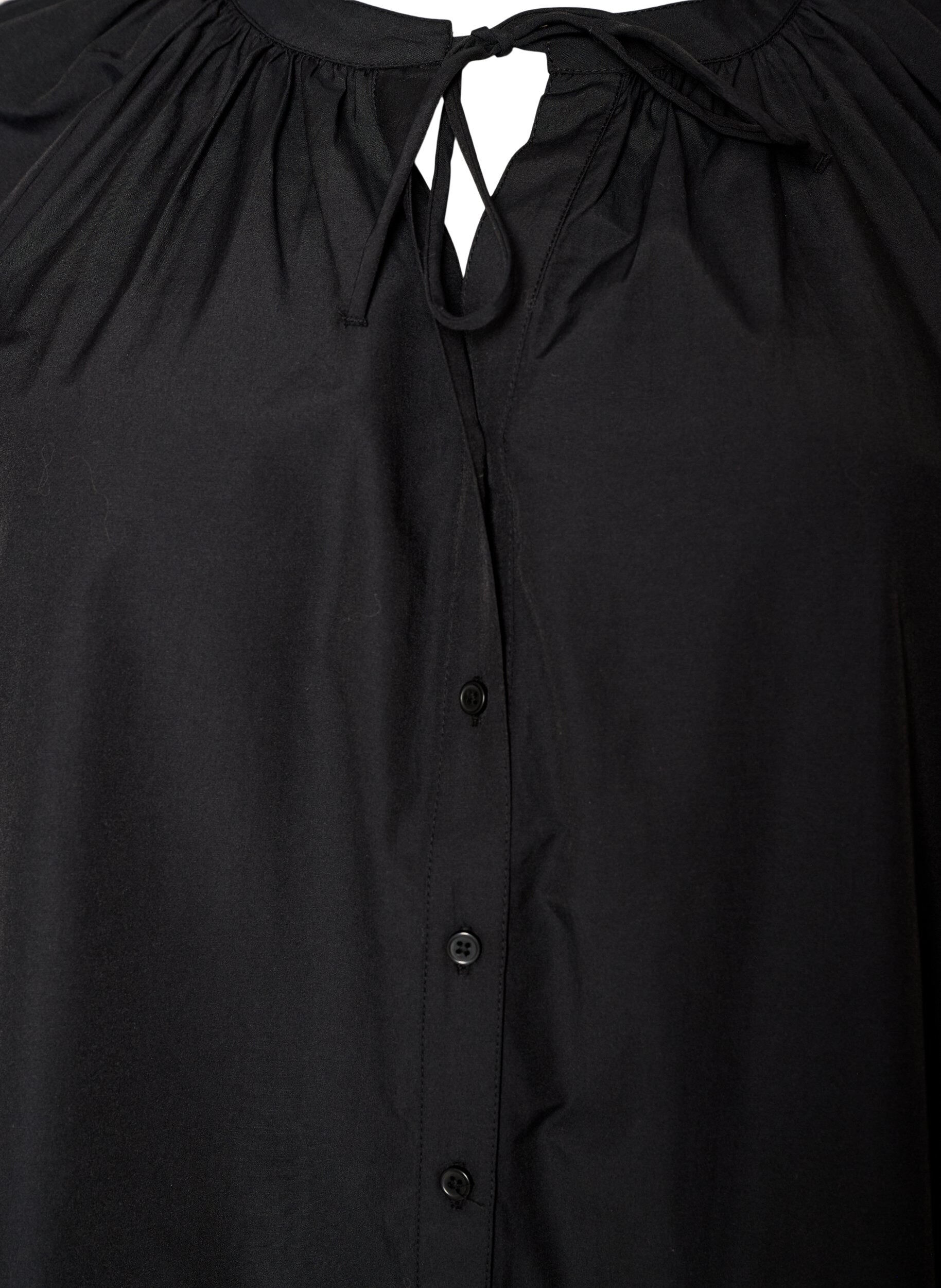 ZizziHemdbluse mit Knopfleiste und Bindeg&uuml;rtel, Schwarz, Packshot image number 2