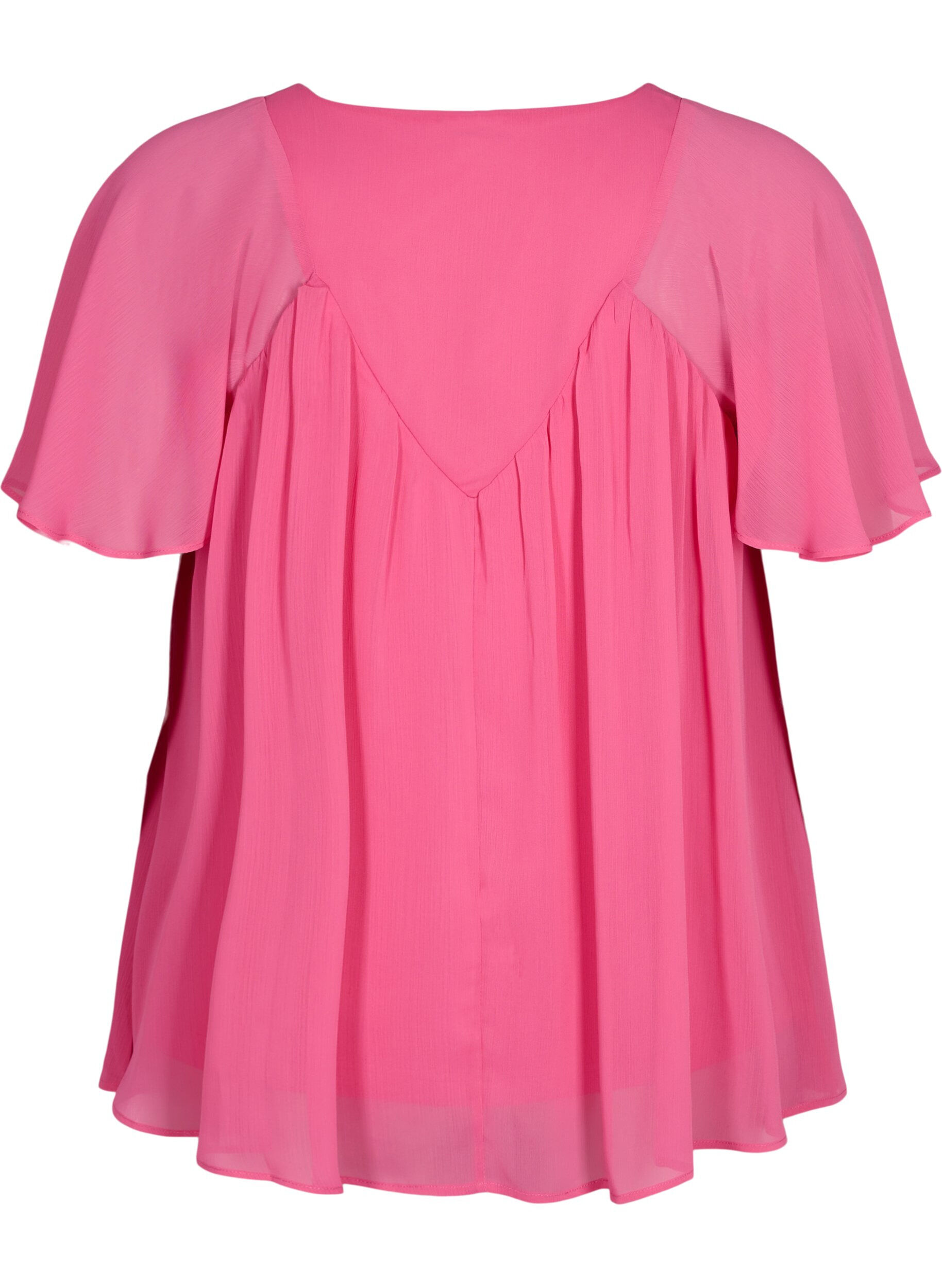 ZizziEinfarbige Bluse mit Fledermaus&auml;rmeln und V-Ausschnitt, Shocking Pink, Packshot image number 1