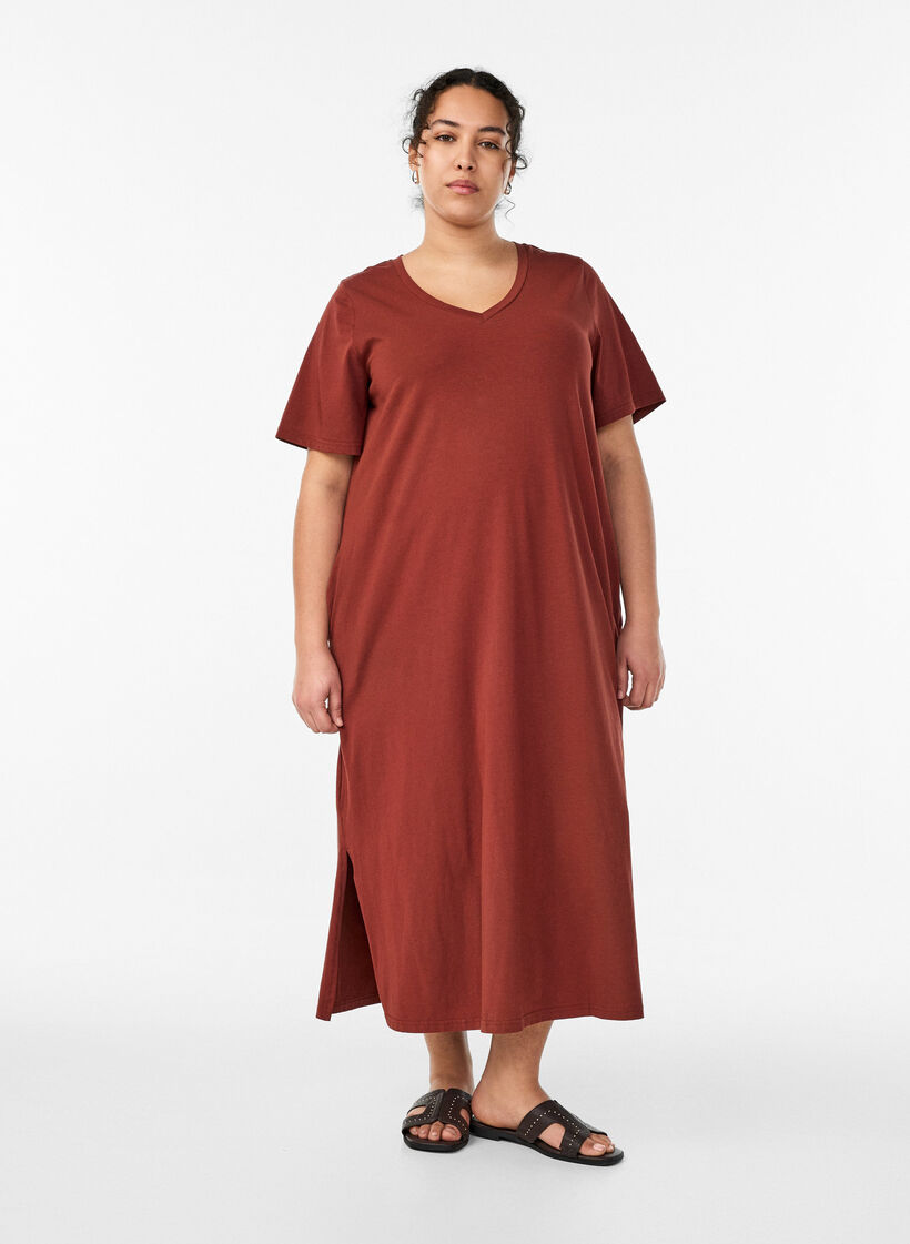 Midi-T-Shirtkleid mit V-Ausschnitt., 0426, Model image number 0