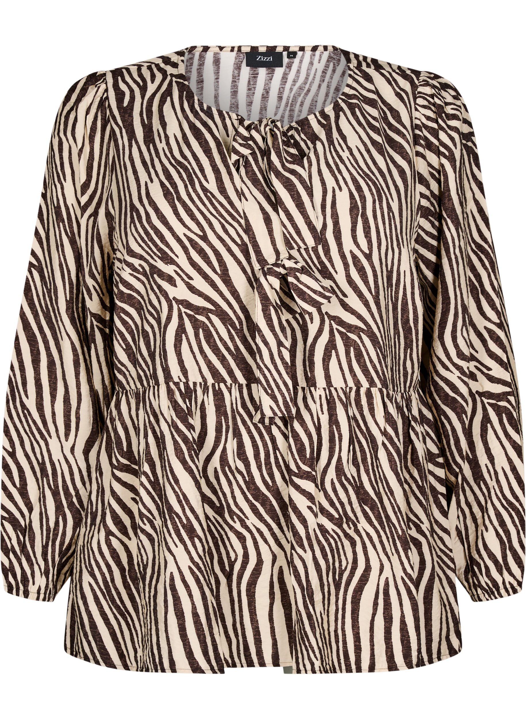 ZizziPeplum-Bluse mit Bindedetail und Zebraprint, Braun, Packshot image number 0