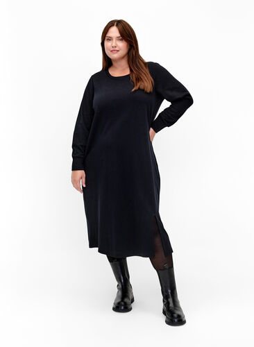 Sweatshirtkleid aus Baumwolle mit Taschen, Black, Model image number 0
