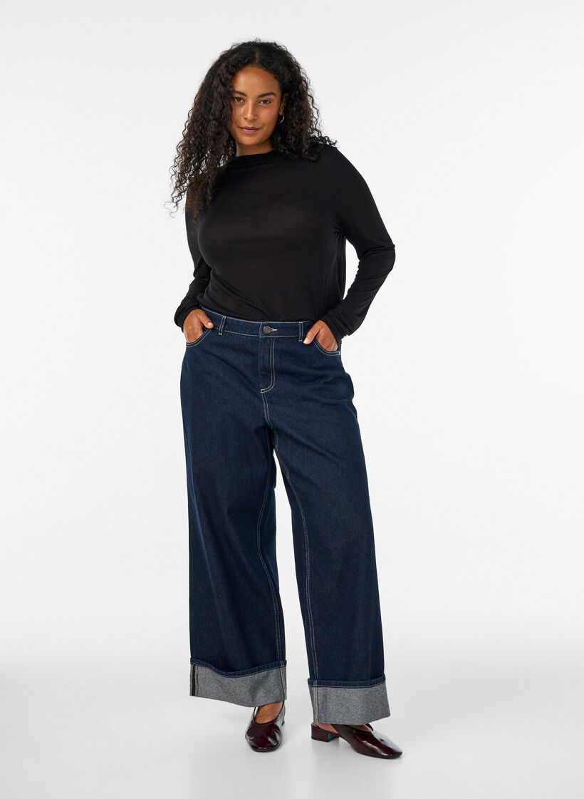 Hochgeschlossene Bluse aus Viskose-Jersey, Schwarz, Model image number 1